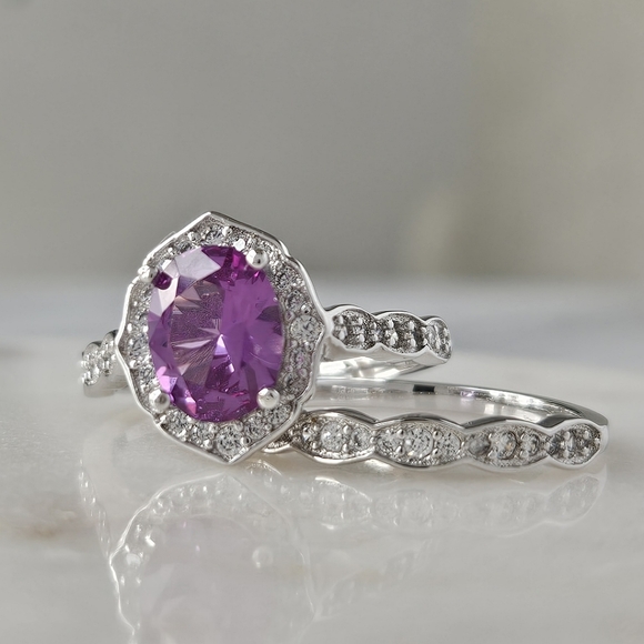 Purple Amethyst gemstone ring set, 925 Sterling Silver - Picture 4 of 9